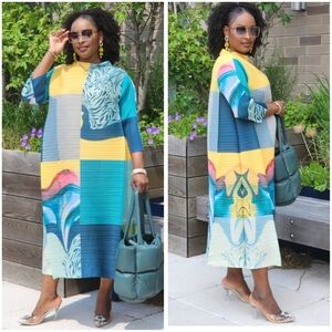 NWT Kestiniwear LA DIVA GREENWICH Colorful Patchwork Maxi Dress Pleated